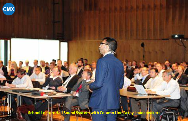 School Lecture Hall Sound System with Column Line Array Loudspeakers